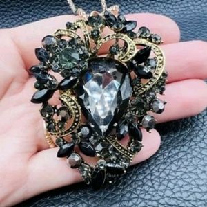 Betsey Johnson Water Drop Crystal Brooch Necklace